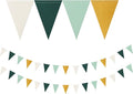 Sage Green Ivory Gold Pennant Banner,2 Pack Paper Triangle Flags,Baby Bridal Shower Safari Jungle Birthday Tropical Party Decorations Wedding Bachelorette Engagement Bunting Lasting Surprise