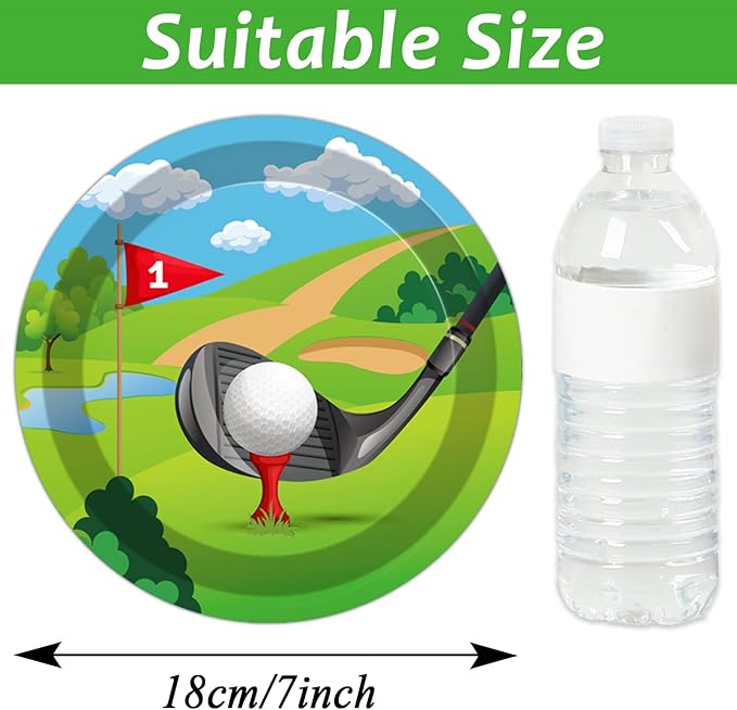 Wiooffen 48pcs Golf Party Plates 7" Golf Party Decorations Paper Disposable Dessert Tablewares Golf Balloons themed Sports Party Birthday Supplies Favors