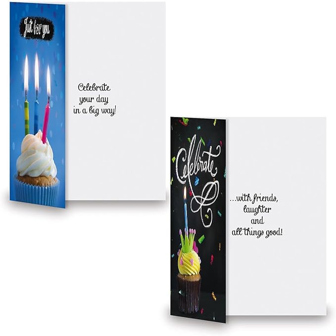 Current Blackboard Happy Birthday Greeting Card Set - Value Pack of 20 Cards With White Envelopes, 10 Designs, Large 5" x 7" Assortment