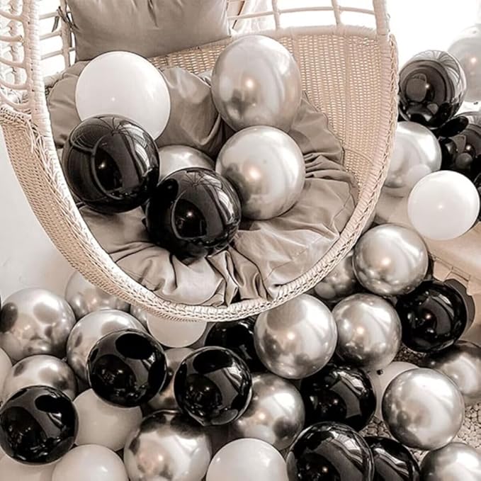 200 Pack Black White and Silver Balloons 5 Inch Latex Black White Metallic Silver Bulk Small Balloon Arch Garland Kit for Birthday Wedding Bridal Baby Shower Supplies Graduation Party Decorations