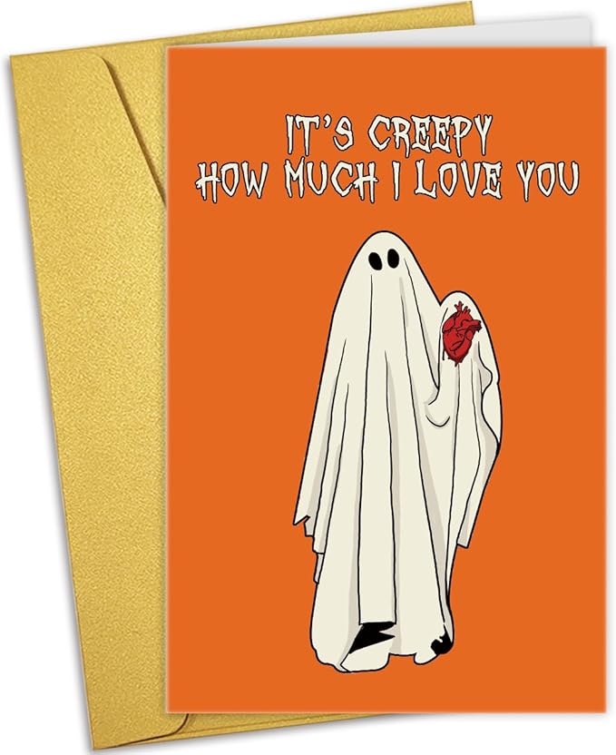 Nchigedy Spooky Ghost Anniversary Card for Men Women, Creepy Halloween Birthday Card for Husband Wife, Funny Valentines Day Card for Boyfriend Girlfriend