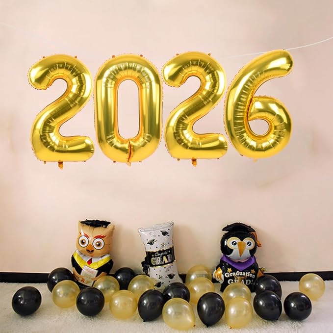 TONIFUL 2026 Graduation Balloons 42Inch Gold 2026 Number Balloons Aluminum Foil Mylar Balloons for New Year Eve Graduation Decorations Class of 2026 Christmas Anniversary 2026 Grad Party Supplies