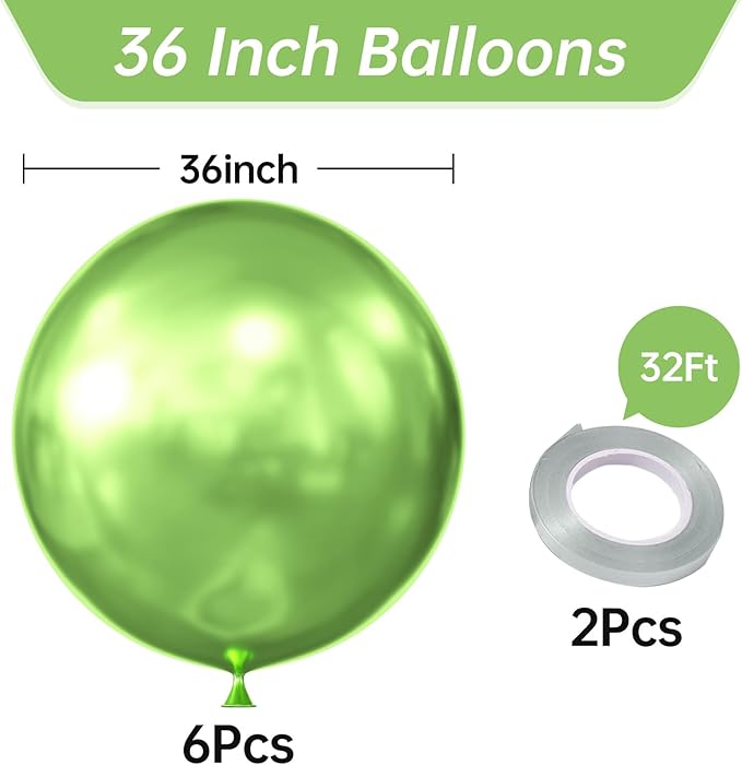 KALOR 36 Inch Giant Metallic Lime Green Balloons, 6 Pack Large Round Lime Green Latex Balloons for Anniversary, Birthday, Christmas, Wedding, Baby Shower Party Decorations