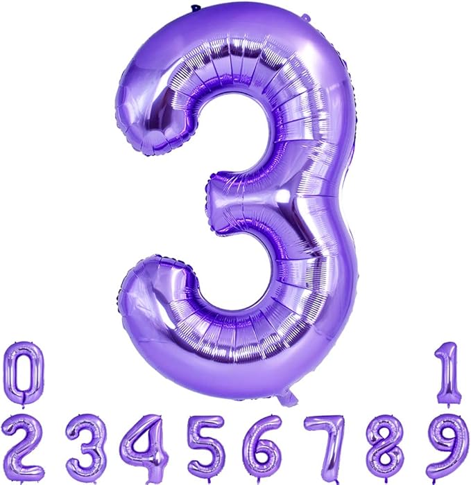 TONIFUL 40 Inch Purple Large Numbers Balloon 0-9 Birthday Party Decor,Foil Mylar Big Number Balloon Digital 3 for Birthday Party,Wedding, Bridal Shower Engagement Photo Shoot, Anniversary