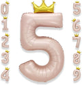 AULE 40 Inch Big Pink 5 Balloon Number with Crown Large Foil Helium Number Balloons 0-9 Jumbo Giant Happy 5th Birthday Party Decorations Huge Mylar Anniversary Party Supplies