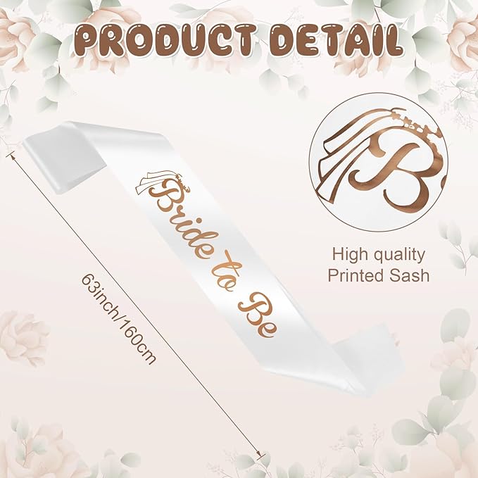 Rose Gold Bride to Be Sash Veil for Bachelorette Party Decorations, 2 Pack Bride to Be Decorations Set for Women and Girls, Bridal Shower Gift, Wedding Engagement Gifts for bride