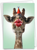 The Best Card Company - 1 Happy Birthday Greeting Card - Adorable Animals, Cute Bday Notecard with Envelope - Wild Kisses Giraffe C9280ABDG