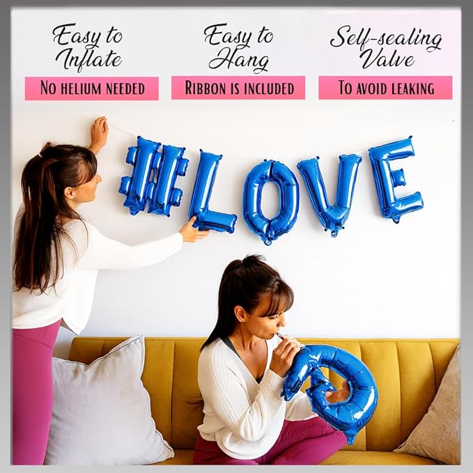 [52pcs] Blue Letter Balloons - 2 Full A-Z Sets For Blue Letter Balloon Banner | Alphabet Ballons | 16 inch Foil Ballon | Customized Name Balloon Letters for a Birthday, Graduation, Wedding Baby Shower