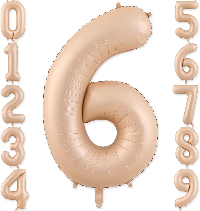 Number 6 Balloon, 6 Balloon, Number Balloons 40 Inch, Beige Large Big Foil Number Balloons for Birthday Party Graduation Wedding Anniversary Baby Shower Bachelorette Decoration Supplies