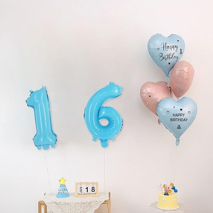 2 Set 20 Pcs Number Balloons 16 Inch Baby Blue 0-9 Number Mylar Foil Balloons Baby Blue Custom Digital Balloons for Birthday Party Engagement Graduations Anniversary Baby Shower Decor Party Supplies