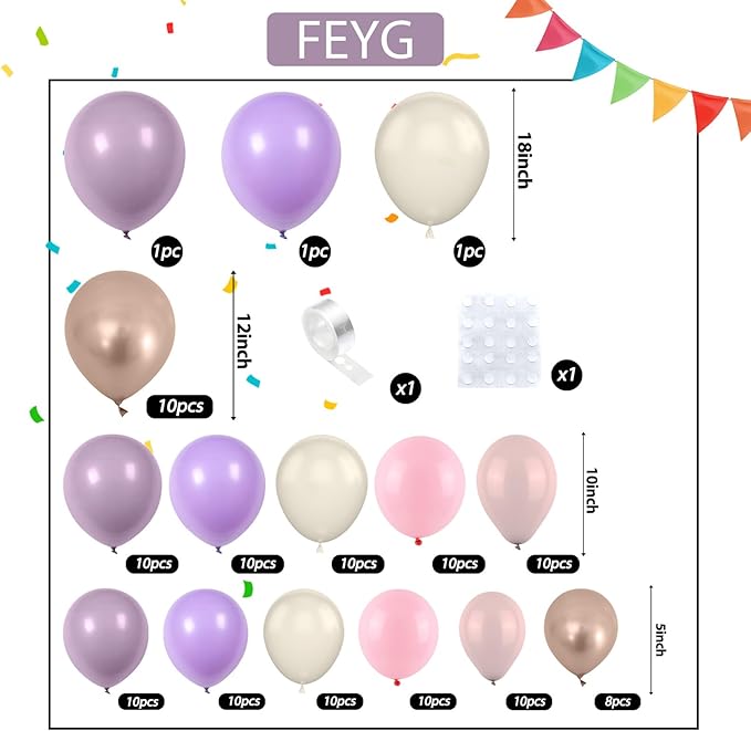 Dusty Purple Pink Balloon Garland Arch Kit, Lavender Purple Pearl Sand White Balloons Pastel Pink Blush Champagne Gold Balloon Arch for Engagement Baby Bridal Shower Birthday Wedding Party Decoration