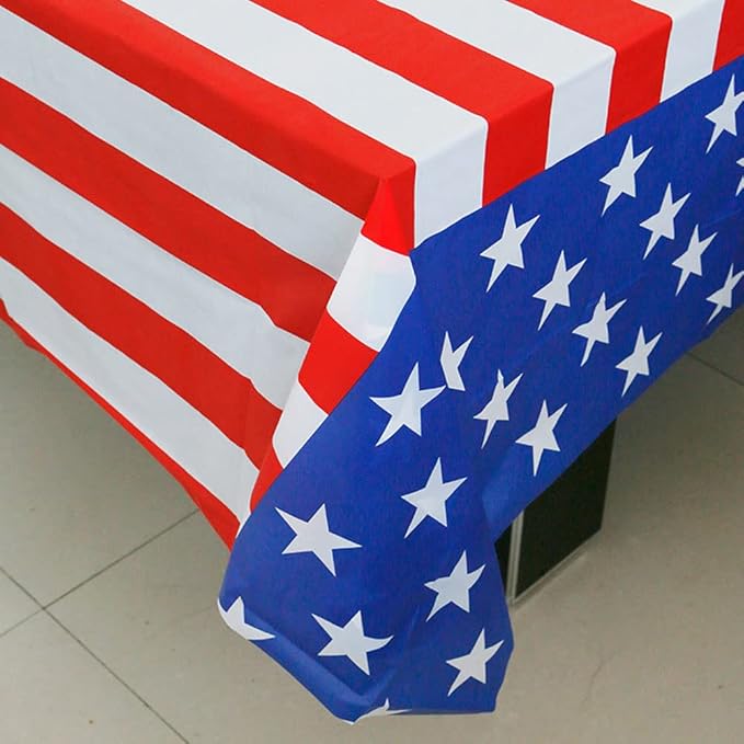 3 Pack American Flag Tablecloth, 54" x 108" Disposable Plastic Table Covers for Columbus Day, 4th of July Decoration