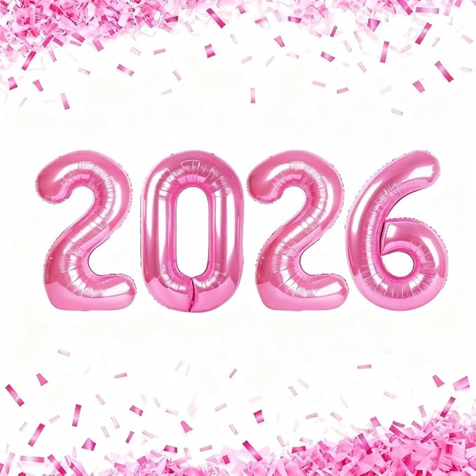 40 Inch Pink 2026 Number Balloon, Happy New Year 2026 Balloons Pink, Graduation Balloon Decorations 2026