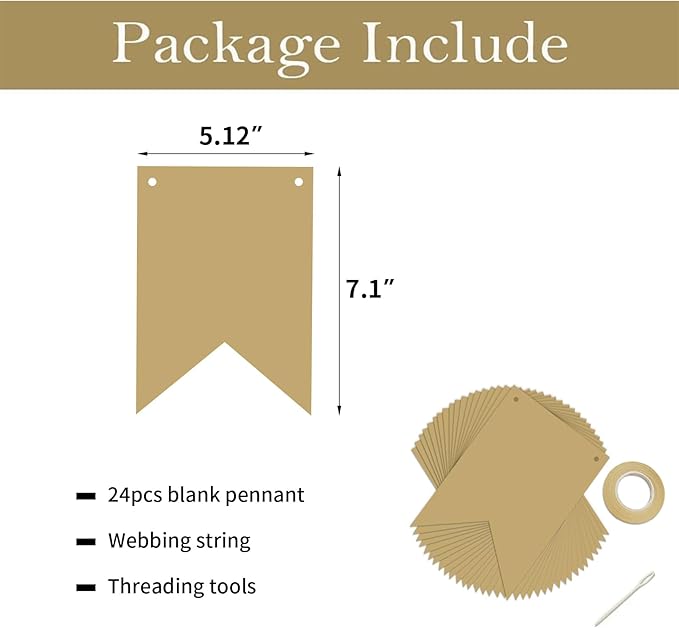 24pcs Custom Beige Banner kit-Make Your Own Banner - Design Swallowtail Flags for Kids and Adults, Handwriting Banners for Birthday and Independence Party, Unique Hand Draw Home Party Décor