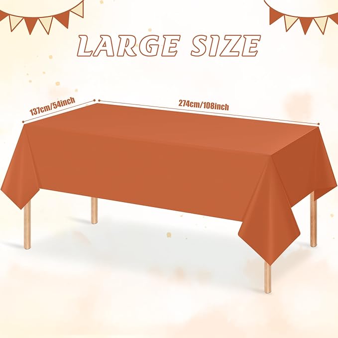 3Pcs Orange Tablecloths for Rectangle Tables,Disposable Plastic Table Cloth,Waterproof Table Cover for Fall Thanksgiving Harvest Birthdays Weddings Party Decorations,54 x 108 Inch