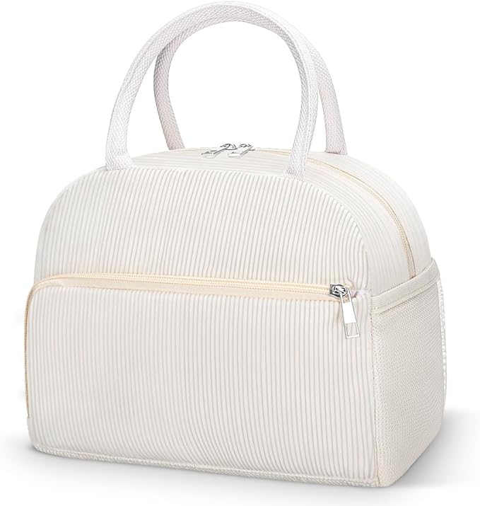 Coobiiya Corduroy Lunch Bag Lunch Box for Women Men, Cute LunchBag Lunch Tote Bags Insulated Reusable LunchBox Large Capacity Cooler Bag for Work Travel Picnic