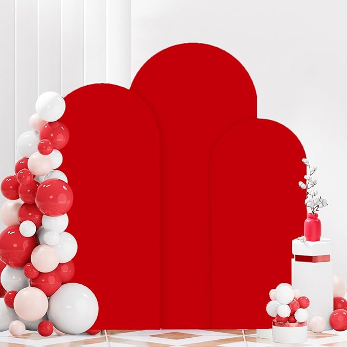 Arch Covers Set of 3 Red Arch Cover 5FT 6FT 7FT Fitted Spandex Arch Cover for Arch Stand Covering Chiara Arch Cover Stretchy Fabric for Wedding Banquet Decoration