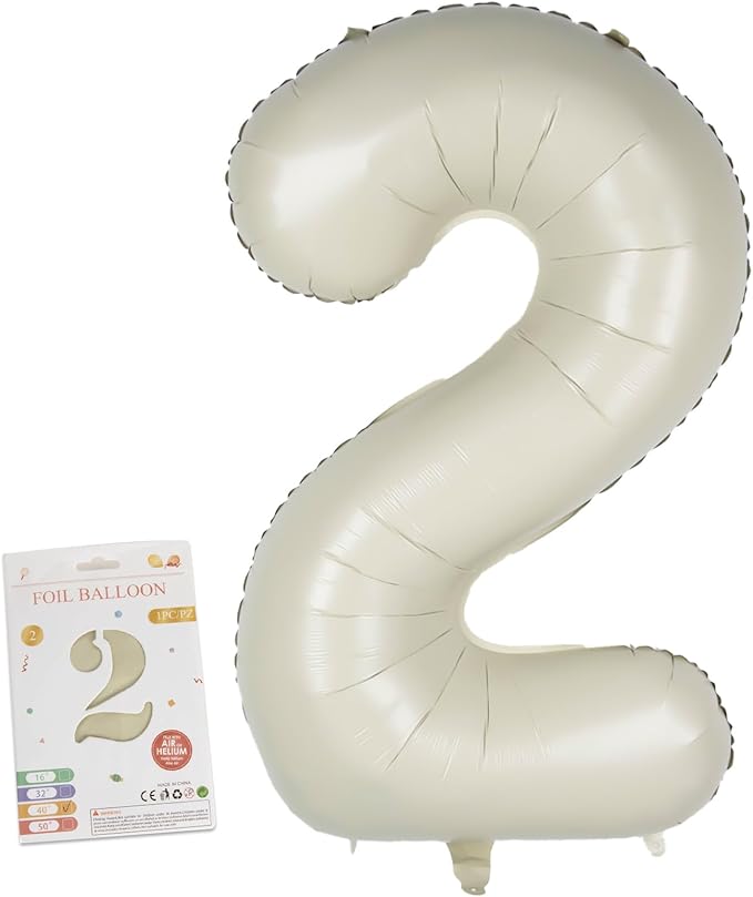 40in Birthday Big Number Balloon - CARGEN Giant Foil Balloons for Women Men Birthday Party Wedding Anniversary Supplies Decorations, Creamy White Two, No.2