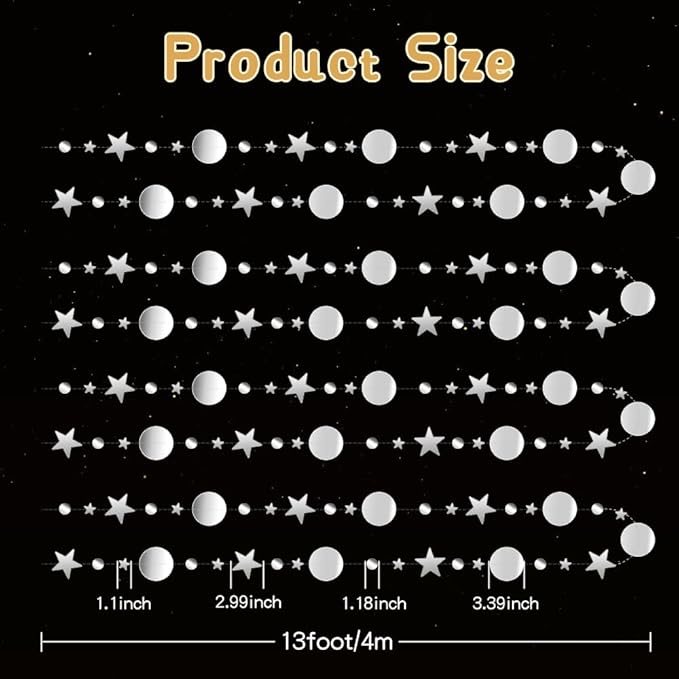Glitter Star Garlands Decorations, 52 Feet Star Paper Garland Banner, Circle Dot Star Hanging Streamers for Valentine's Day Wedding Anniversary Ramadan Birthday Graduation Party Supplies Decorations