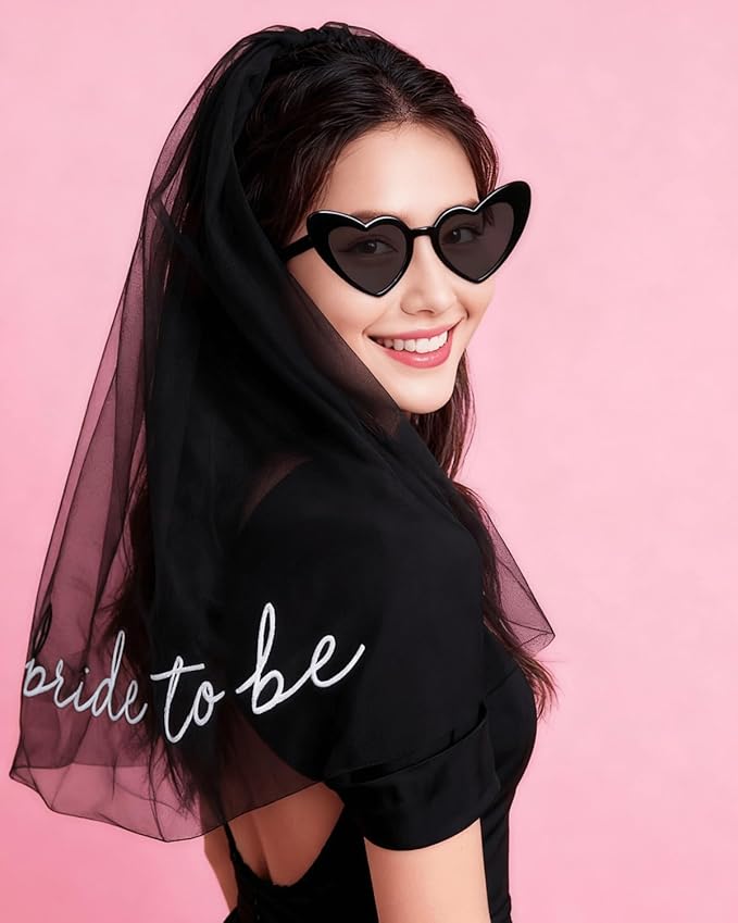 Bride to Be Embroidered Veil with Heart Sunglasses - Bachelorette Party Favors, Bridal Shower Decorations
