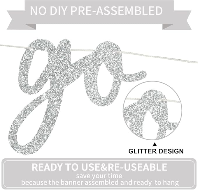 BEISHIDA Go Shawty It's Your Birthday Banner NO DIY Hip Hop Theme Happy Birthday Banner Pre-Strung Rap Theme Happy Birthday Sign for Man Women birthday Party Supply Glitter Silver