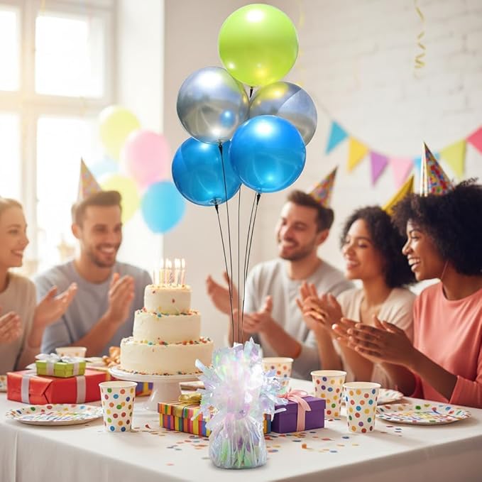 Aluminum Foil Balloon Weights for Parties (12 pcs) - 0.31lb (140g) Each - Premium Balloon Anchors for Birthday, Wedding, Dinner, Indoor & Outdoor Decorations(Lridescent 12pcs)