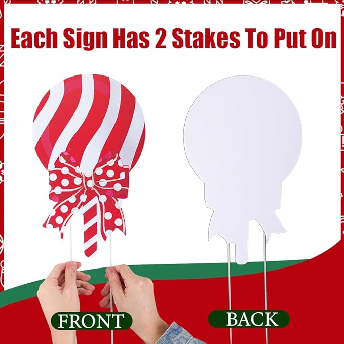 JOICEE Christmas Outdoor Yard Signs Candy Decorations, Peppermint Lollipop Candy Signs with Stakes for Holiday Party Home Lawn Pathway Decorations Supplies