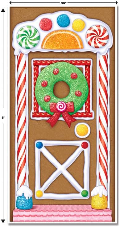 Beistle Gingerbread House Door Covers, 5’ x 30”, 3 Pieces – Magical Festive Winter Holiday Decor - Plastic for Indoor and Outdoor Use - Easily Display - Vibrant Candy Theme Christmas Decorations
