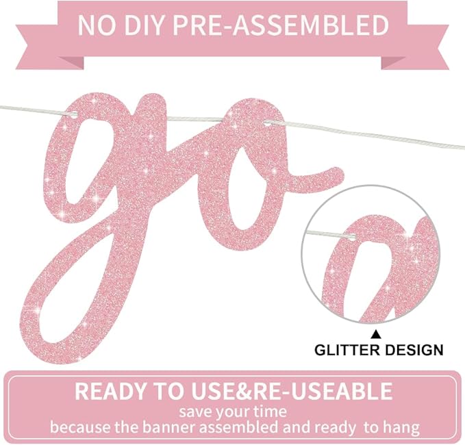 BEISHIDA Go Shawty It's Your Birthday Banner NO DIY Hip Hop Theme Happy Birthday Banner Pre-Strung Rap Theme Happy Birthday Sign for Man Women birthday Party Supply Glitter Dark Pink
