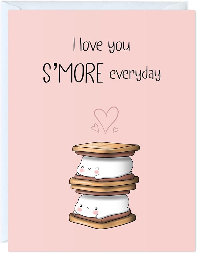 ALY LOU Mothers Day Card Anniversary Birthday for Mom Dad Wife Husband Girlfriend Boyfriend Stepmom Aunt Parents – Cute Funny Punny Greeting Card for Fathers Day – Blank Inside (Love You S'more)