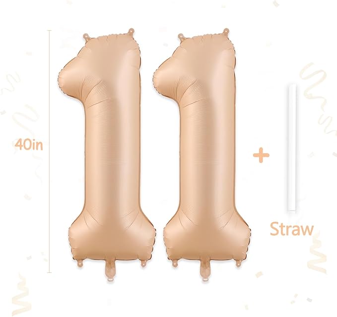 11 Balloon, Number 11 Balloon, Number Balloons 40 Inch, Beige Large Big Foil Number Balloons for Birthday Party Graduation Wedding Anniversary Bachelorette Events Party Decoration Supplies