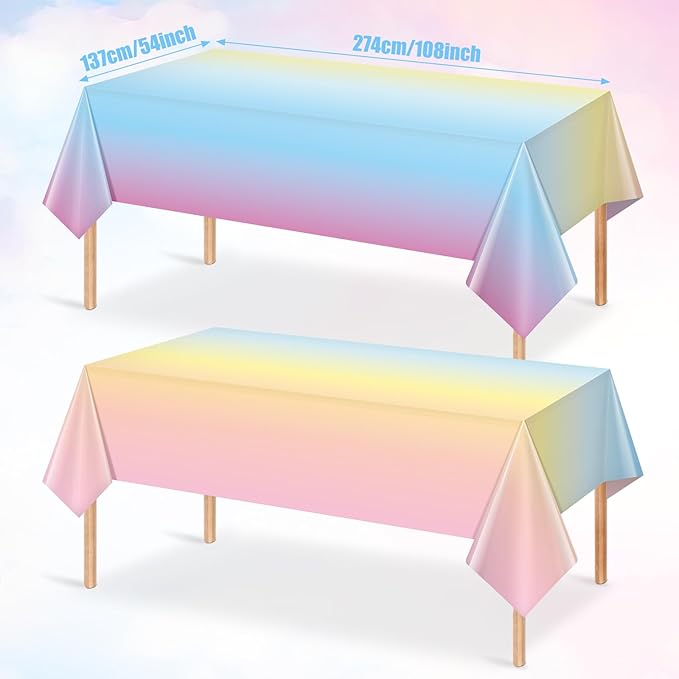 3 Pack Pastel Rainbow Plastic Tablecloth Party Decorations, Pastel Disposable Table Covers for Rectangle Tables, Rainbow Table Cloth for Easter Birthday Baby Shower Wedding Party Supplies, 54x108Inch