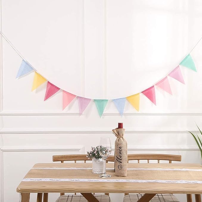 ToBeIT 48Pcs Triangle Flags Pendant Banners Imitated Burlap Multicolor Fabric Triangle Flag Bunting for Party and Festival Hanging Decoration Banner