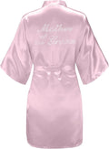 EPLAZA Women's One Size Silver Rhinestones Bride Bridesmaid Short Satin Robes for Wedding Party Getting Ready
