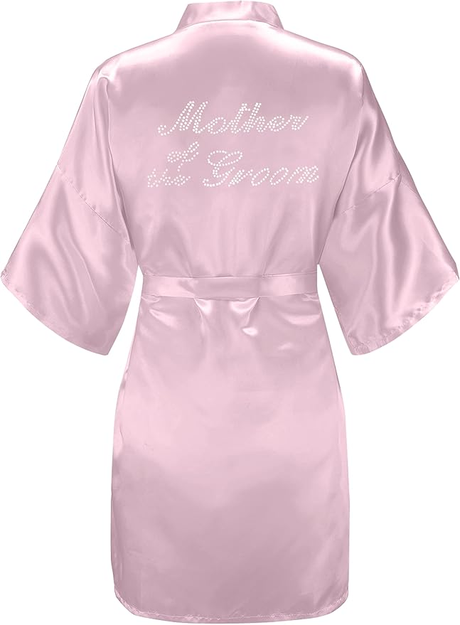 EPLAZA Women's One Size Silver Rhinestones Bride Bridesmaid Short Satin Robes for Wedding Party Getting Ready