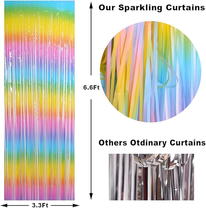 3 Pack Fringe Curtains Party Decorations,Tinsel Backdrop Curtains for Parties,Photo Booth Wedding Graduations Birthday Christmas Event Party Supplies (Macarone Rainbow