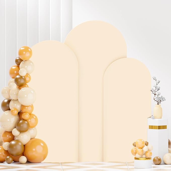 Beige Arch Backdrop Cover Set of 3 Wedding Arch Cover 4x5x6FT Round Top Arch Stand Cover for Fitted Arch Covers Spandex Backdrop Covers Set for Wedding Party Ceremony Decorations