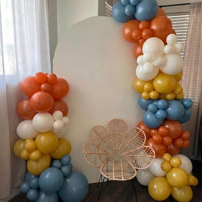 Retro Blue Pink Yellow Balloons, 60Pcs 12Inch Dusty Blue Pink Mustard Yellow Nude Balloons for Here Comes the Son Theme Boho Baby Shower Gender Reveal Birthday Party Decorations