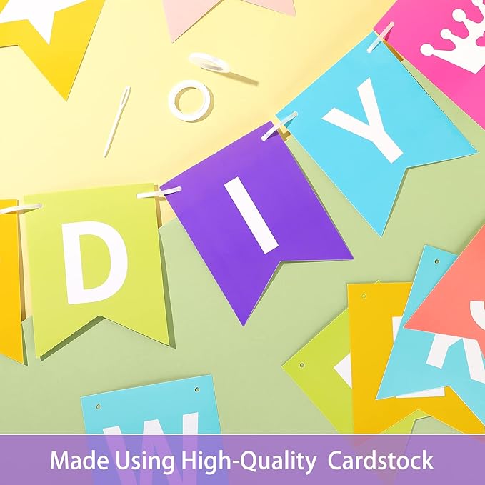 TaoBary 135 Pcs DIY Banner Custom Letters Kit Make Your Own Banner for Birthday Graduation Party Decor Include 107 Letters and Numbers, 16 Symbols, 2 String Lights, 5 Needles, 5 Rope (Colorful)