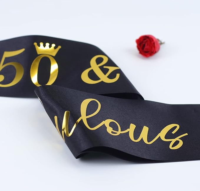 50th Birthday Sash for Women and Men,50&Fabulous Sash Black with Gold Foil Lettering.