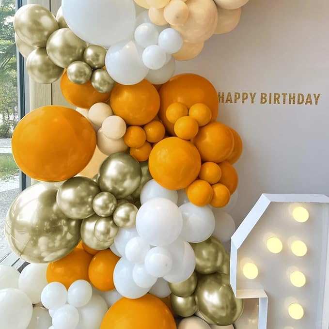 Yellow White Nude Gold Balloon Garland Arch Kit, 160Pcs Boho Latex Balloons Different Sizes 18 12 10 5 inch for Birthday Baby Shower Anniversary Party Decorations