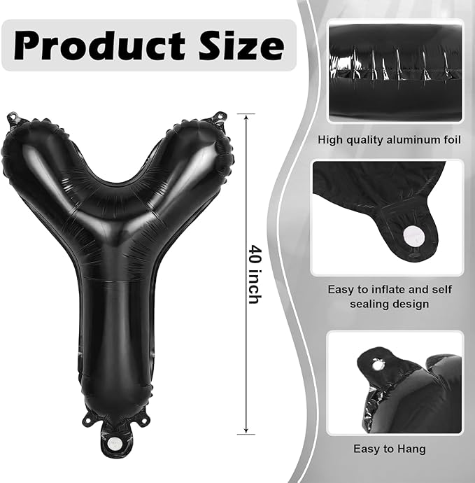 Black Letter Y Balloons, 40 Inch Large Foil Letter Balloons, Custom Phrase Balloon for Birthday Party Wedding Anniversary Decoration (Black Y)