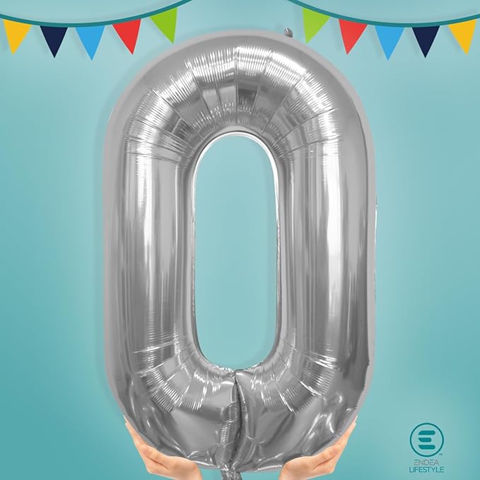 40 Inch Large Silver Number Celebration and Decoration Balloon for Birthday Parties, Graduations, Anniversaries, Weddings, Photo Shoots, Special Events - Helium Foil (Silver Number 0)