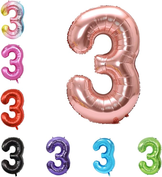 40 Inch Large Foil Helium Number Balloon Birthday Wedding Party 0-9 (Rose Gold, 3)