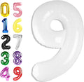 White Number 9 Balloon, Foil 40 Inch Happy 9 19 29 90 Birthday for Men And Women, Foil Balloons Decoratins for Boy and Girl Birthday, Wedding Anniversary, Single, New Year, Party Syupplies