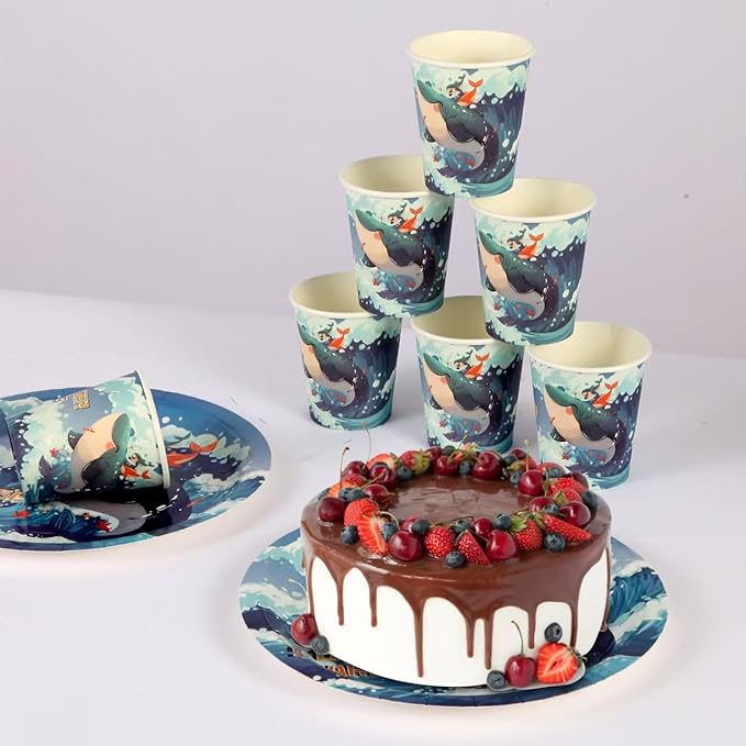 175 Pieces Ocean Party Decorations Ocean Animal Birthday Party Plate and Napkin Set Whale Themed Tableware Set Children's Birthday Decorations (25 Guests)