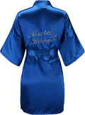EPLAZA Women's One Size Silver Rhinestones Bride Bridesmaid Short Satin Robes for Wedding Party Getting Ready