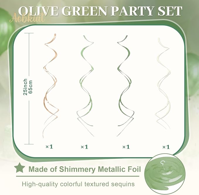 AOBKIAT Sage Green Party Decorations Kit for Birthday,Paper Decor with Flower,Lantern,Party Garland,Streamers for Netural Baby Shower,Bridal Shower,Boho Wedding,Bachelorette,Woodland Theme Parties