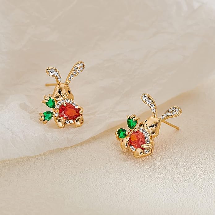 MUYAN Cute Small Easter Bunny Stud Earrings Rabbit Carrot Easter Earrings Holiday Jewelry