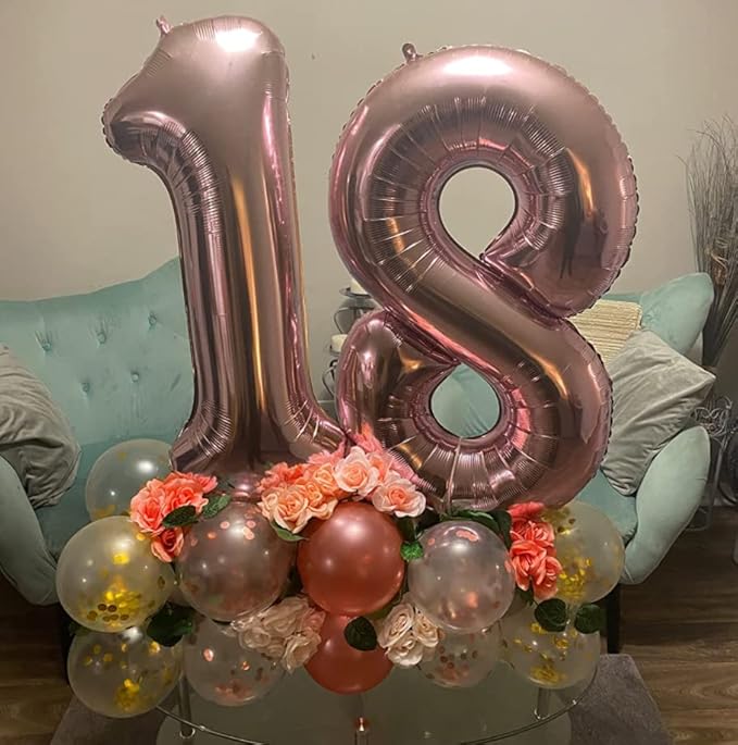 40 Inch Rose Gold Number Balloon 8, Large Number Foil Balloons Mylar for Girl Boy Birthday Party Celebration Decorations Supplies, Digital Balloons for Wedding Anniversary Events Decorations